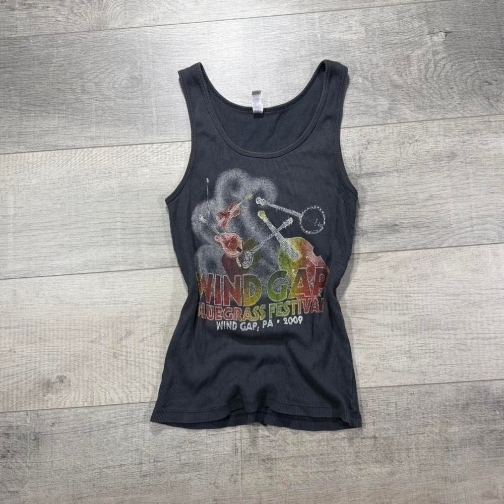 Women's vintage 2000s black wind gap blue grass festival, size large is stretchy